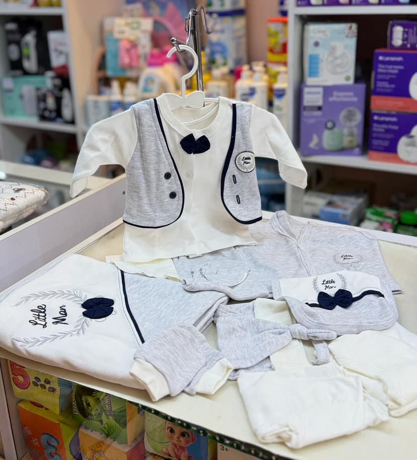 طقم نزلة 10 قطع رمادي وكحلي ببيونة