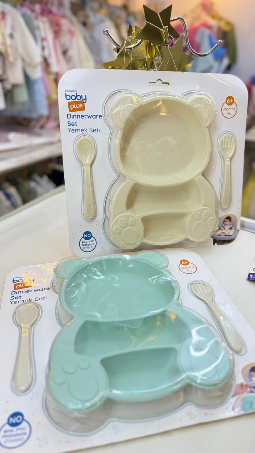 سيت بلاستيك صحن و معلقة و شوكة اخضر