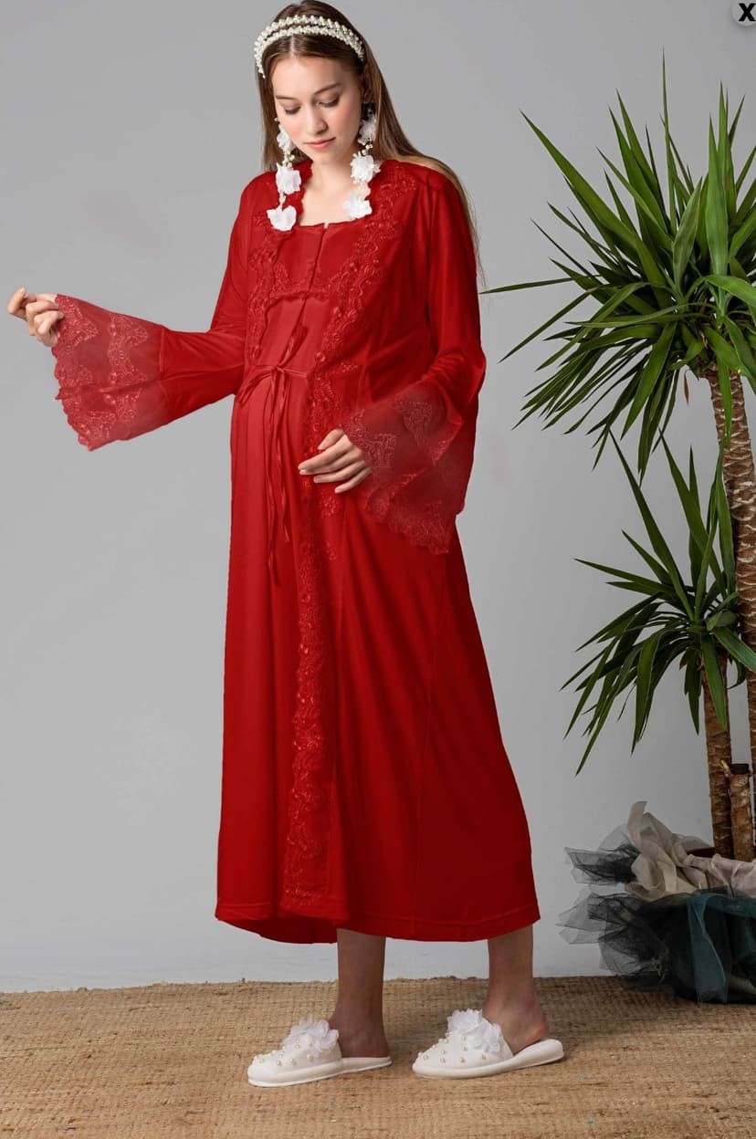 فستان نفاس مع روب لون كرزي قياس لارج