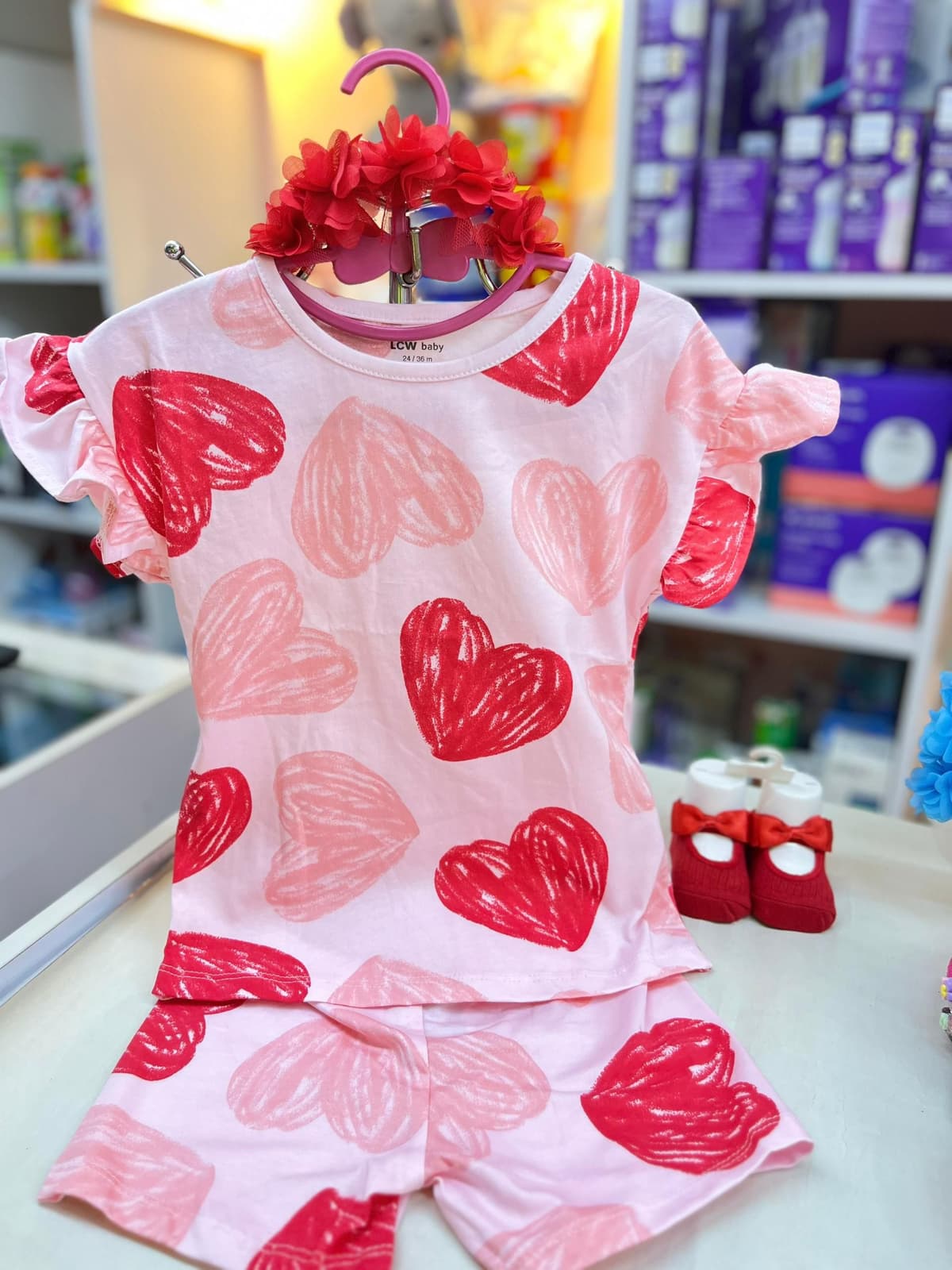 بجامةقلوب بينك واحمر 24-36شهر