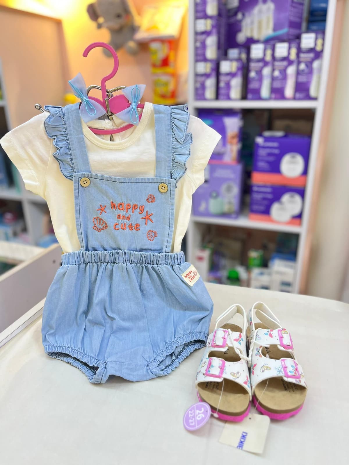 فستان جينز مع كنزة بيضا 18-24شهر