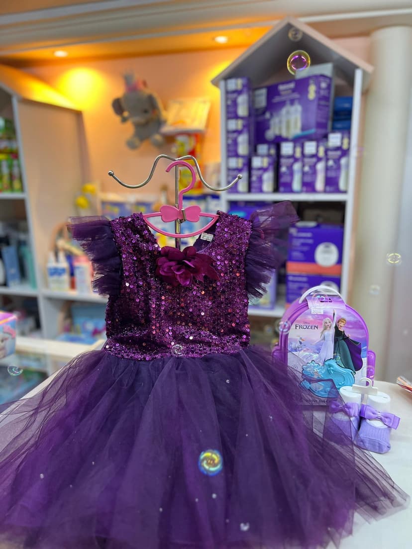 فستان حفلة موف مكشكش وتول 4سنين