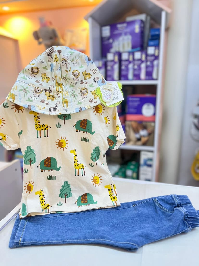 كنزة ادغال وبنطلون جينز 6-9شهر