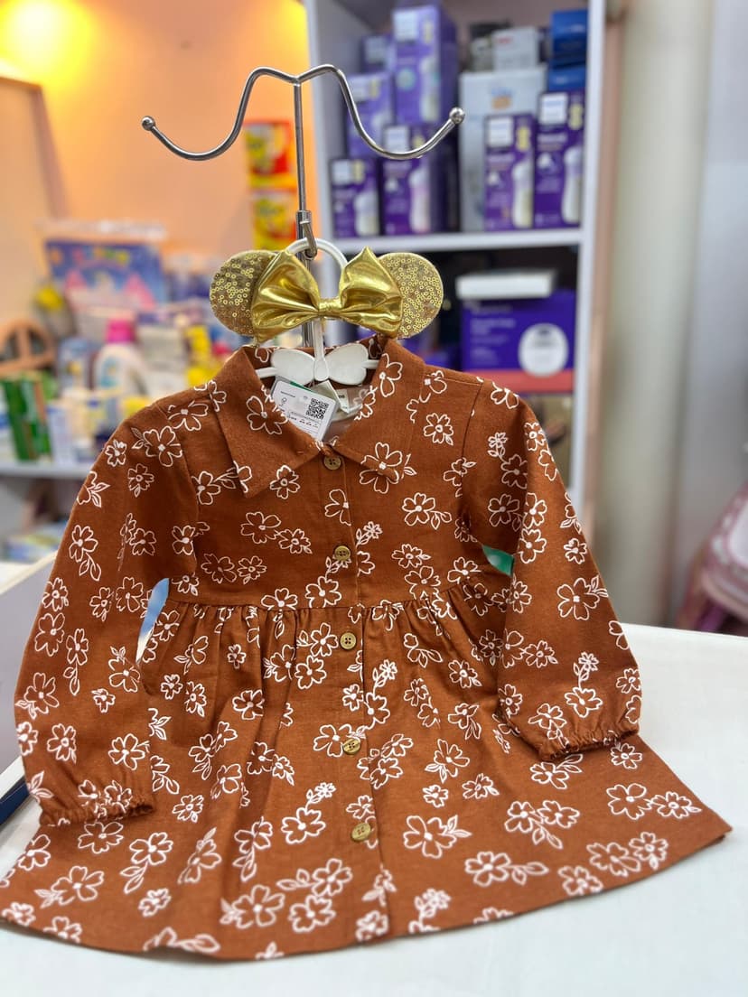 فستان بني وردات سكري 12-18شهر