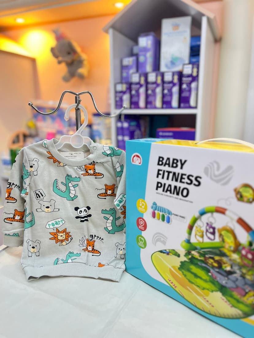 كنزة قطن رمادي حيوانات 9شهور