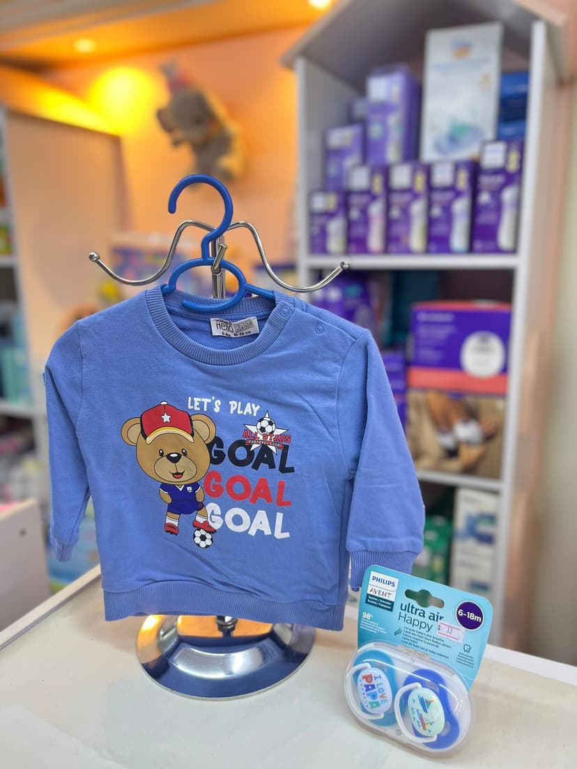 كنزة قطن زرقا دبدوب فوت بول 3سنين