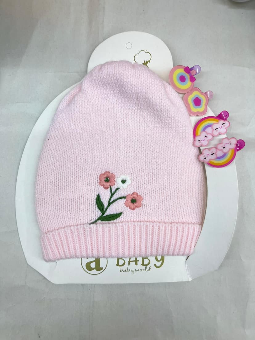 طاقية بناتي بينك صوف وردة