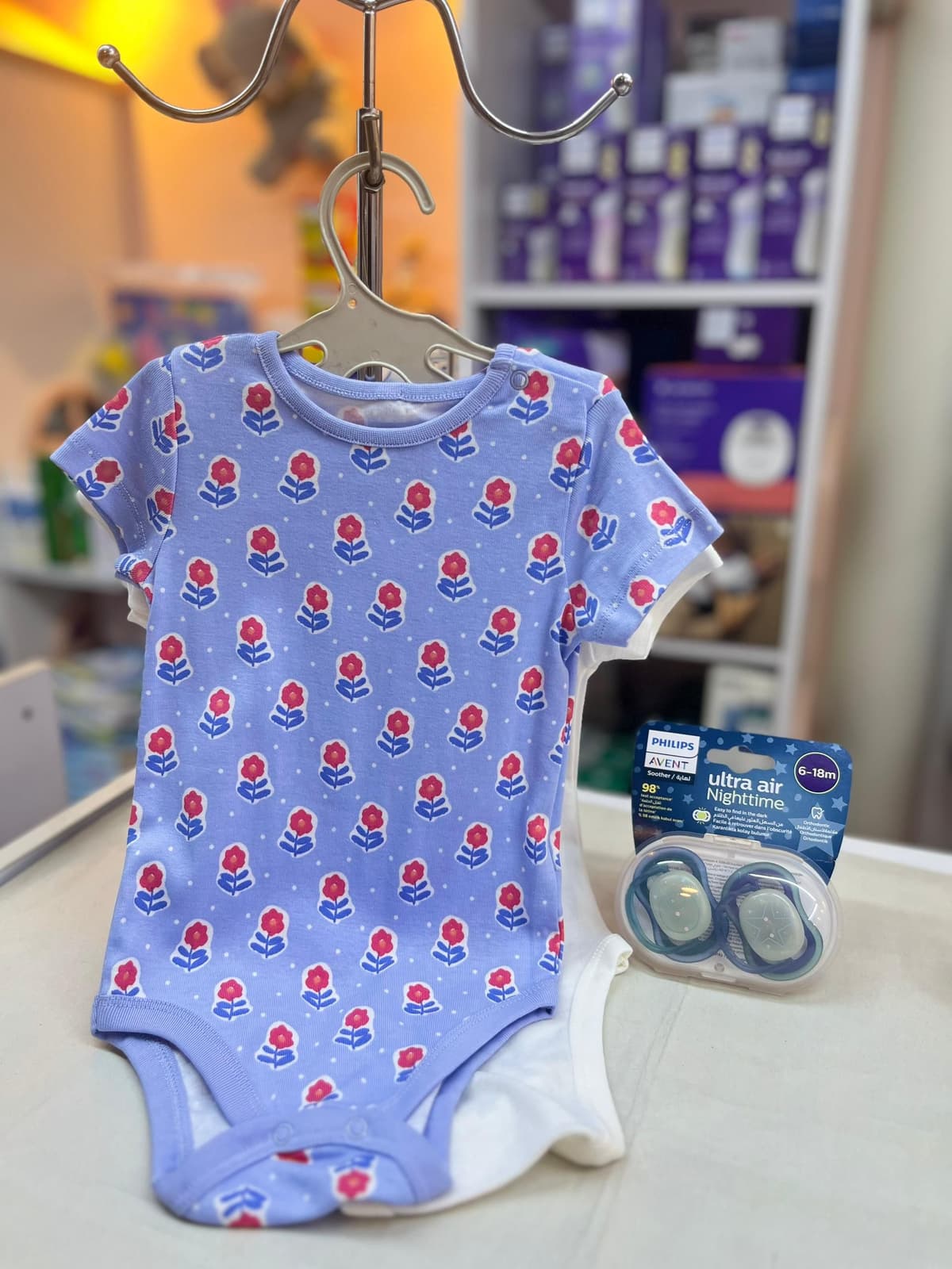 سيت بربتوزين بناتي ازرق مورد وابيض 9-12شهر