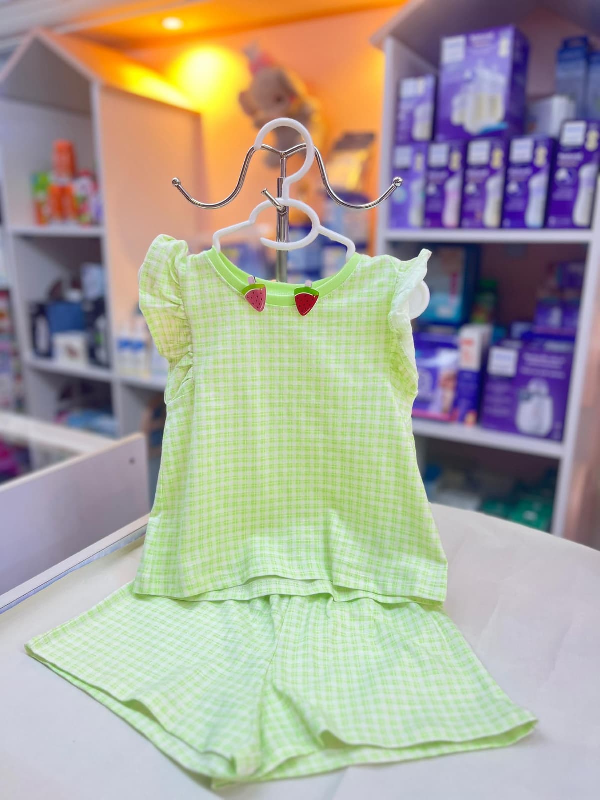 بجامة بناتي خضيري مخططة 1-2سنين