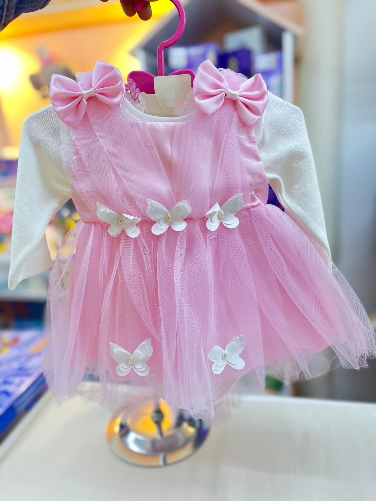 فستان زهر تول من تحت عالخصر وردات 0-3 شهور 