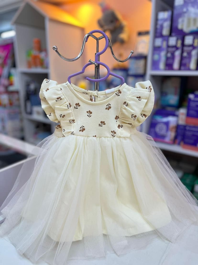 فستان سكري تول وردة بني 6-9شهور