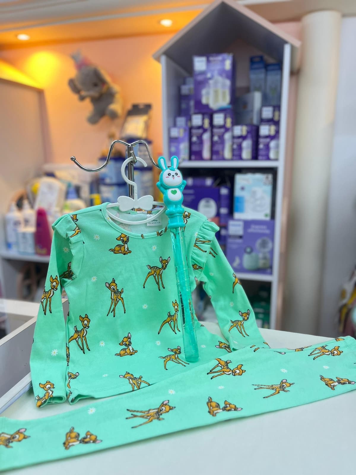 بجامة بناتي فستقي غزال 4-5سنين