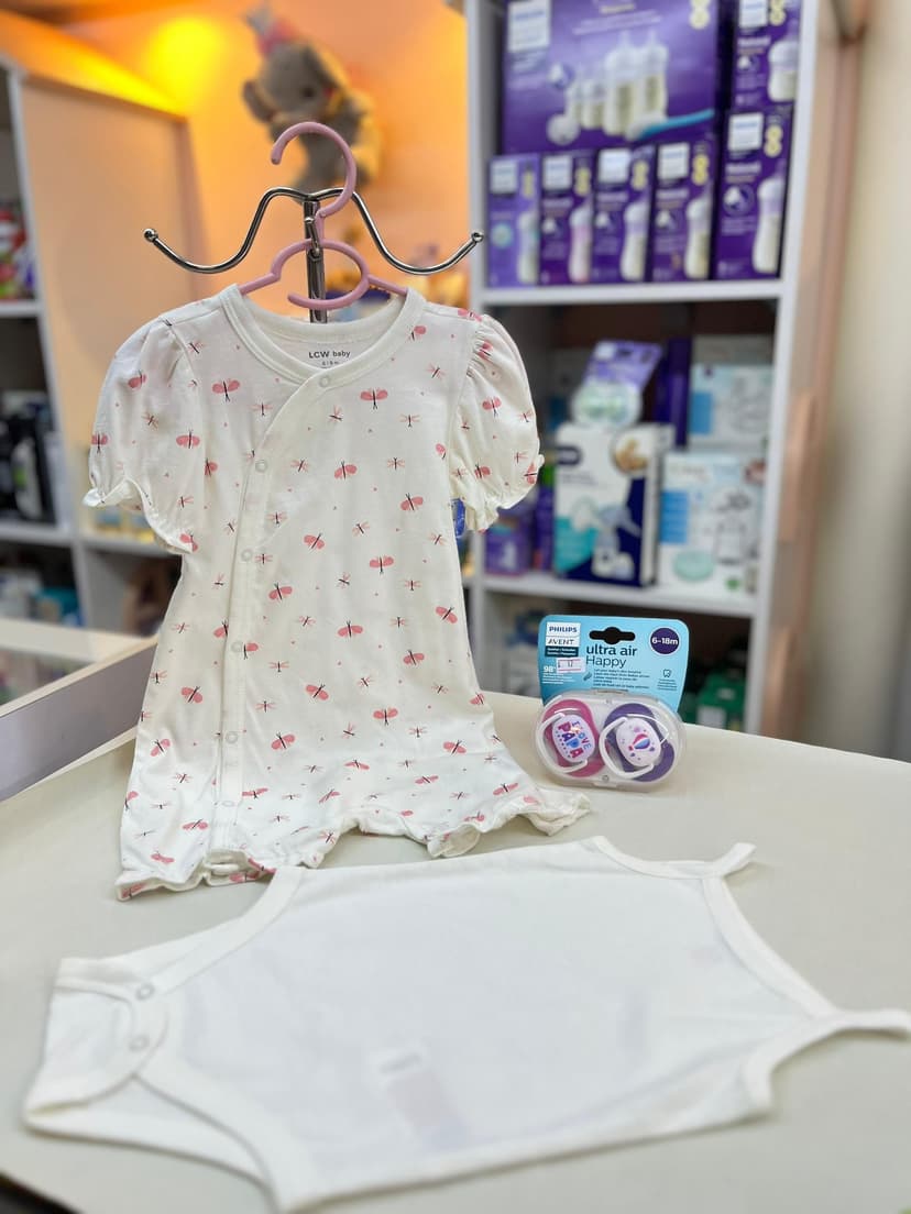 افرول فراشات ابيض و زهر مع بربتوز 6-9 شهور