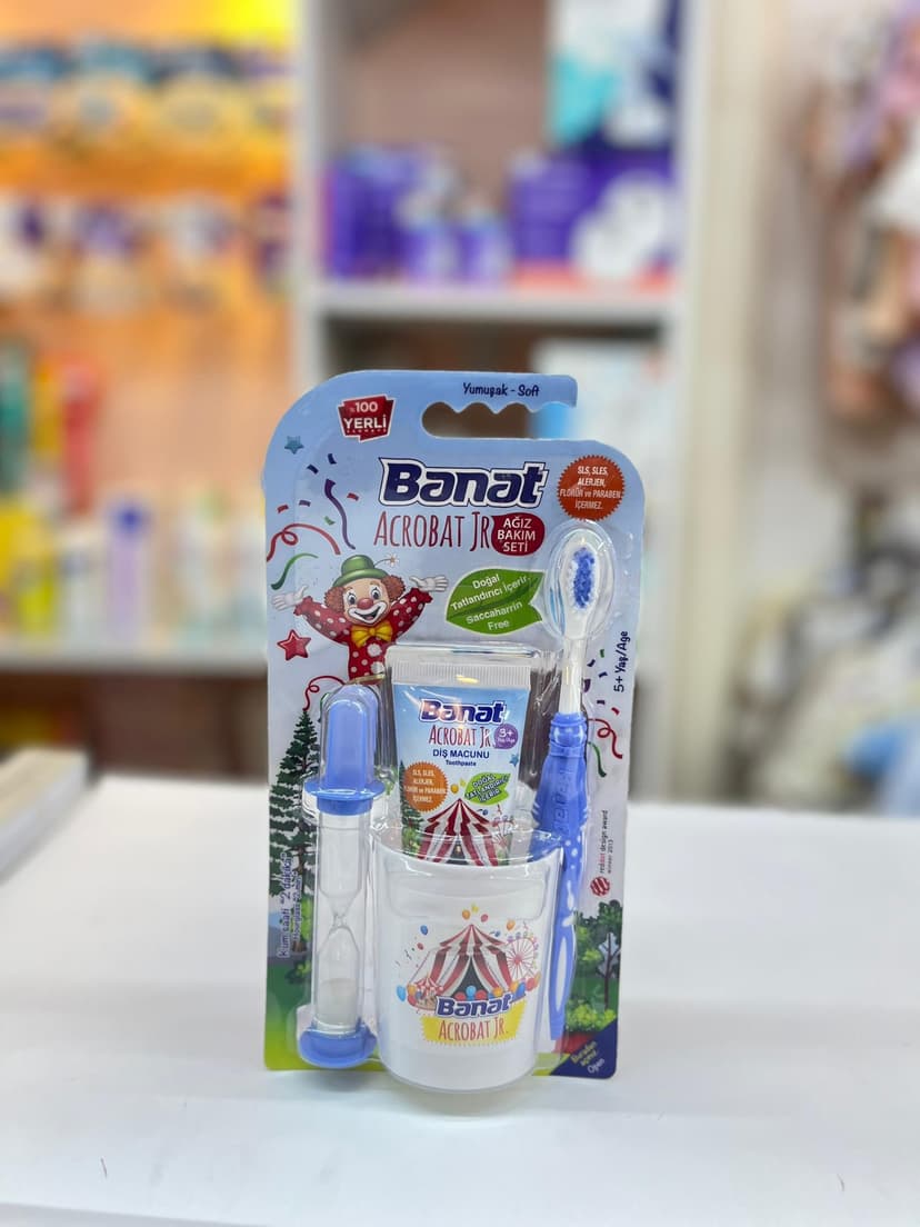 سيت فرشاة و معجون اسنان و كاسة banat ازرق