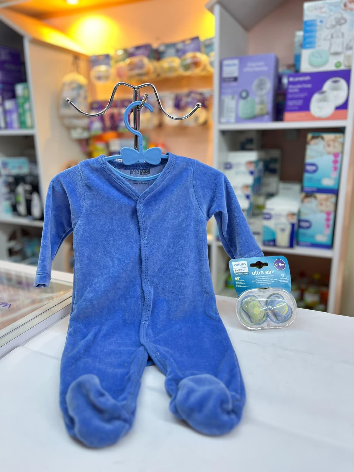 افرول مخمل سادة ازرق 0-3شهور