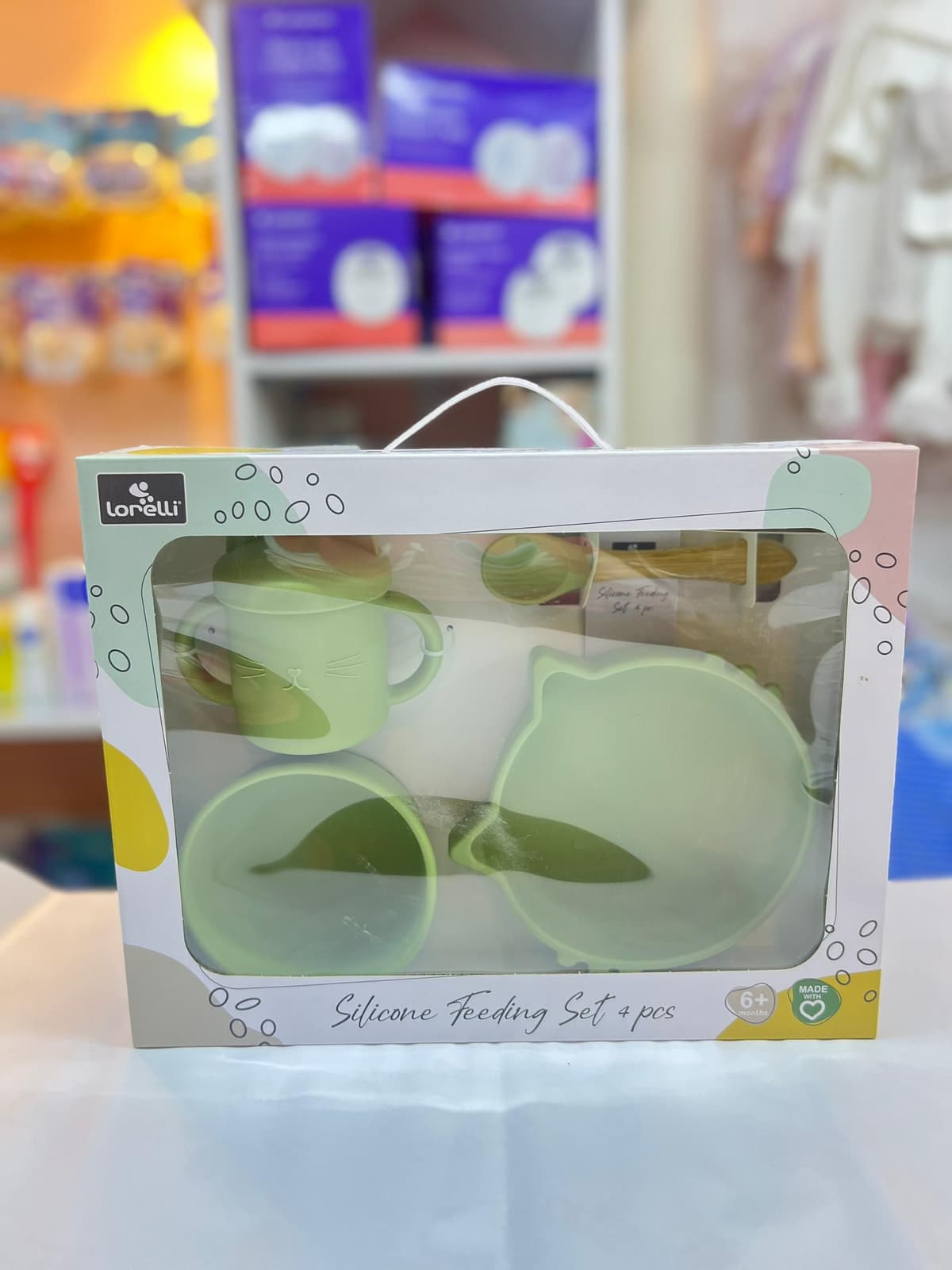 طقم اكل سليكون قطة اخضر