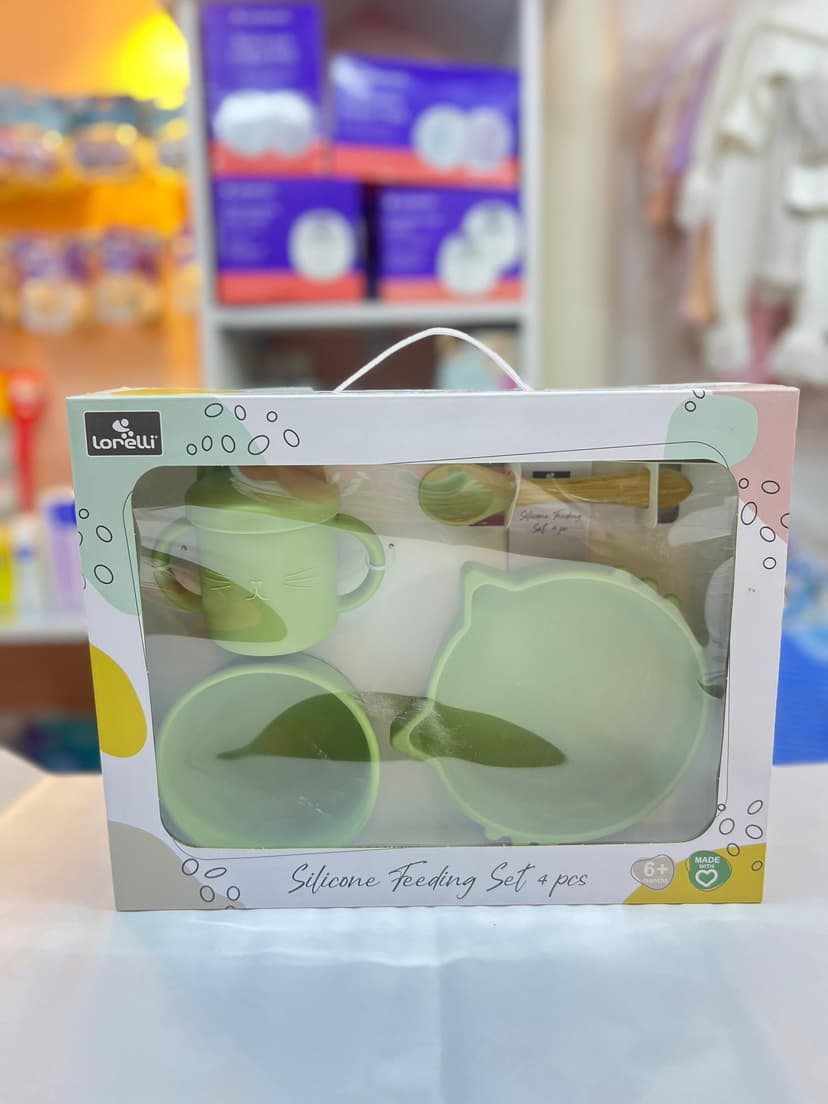 طقم اكل سليكون قطة اخضر