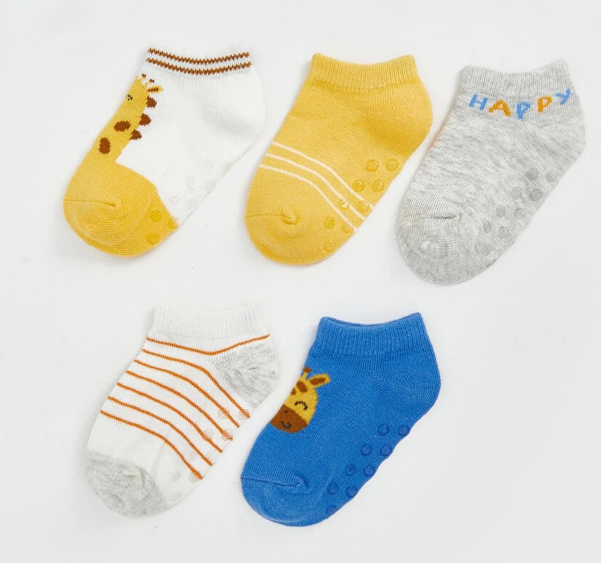 سيت 5جرابات صبياني ازرق وازرق مخطط واصفر ورمادي وابيض 6-12شهر