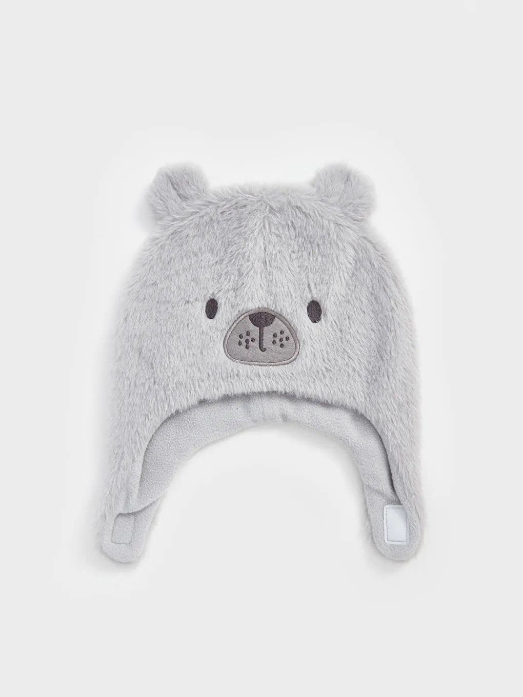 طاقية رمادي فرو دبدوب 3-6سنين