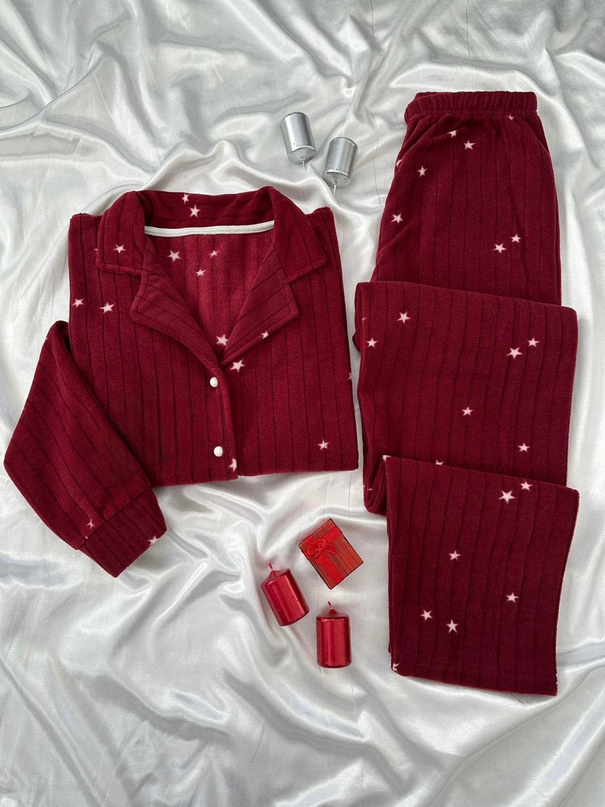 بجامة قطعتين خمري مخمل  قياس ميديوم-سمول