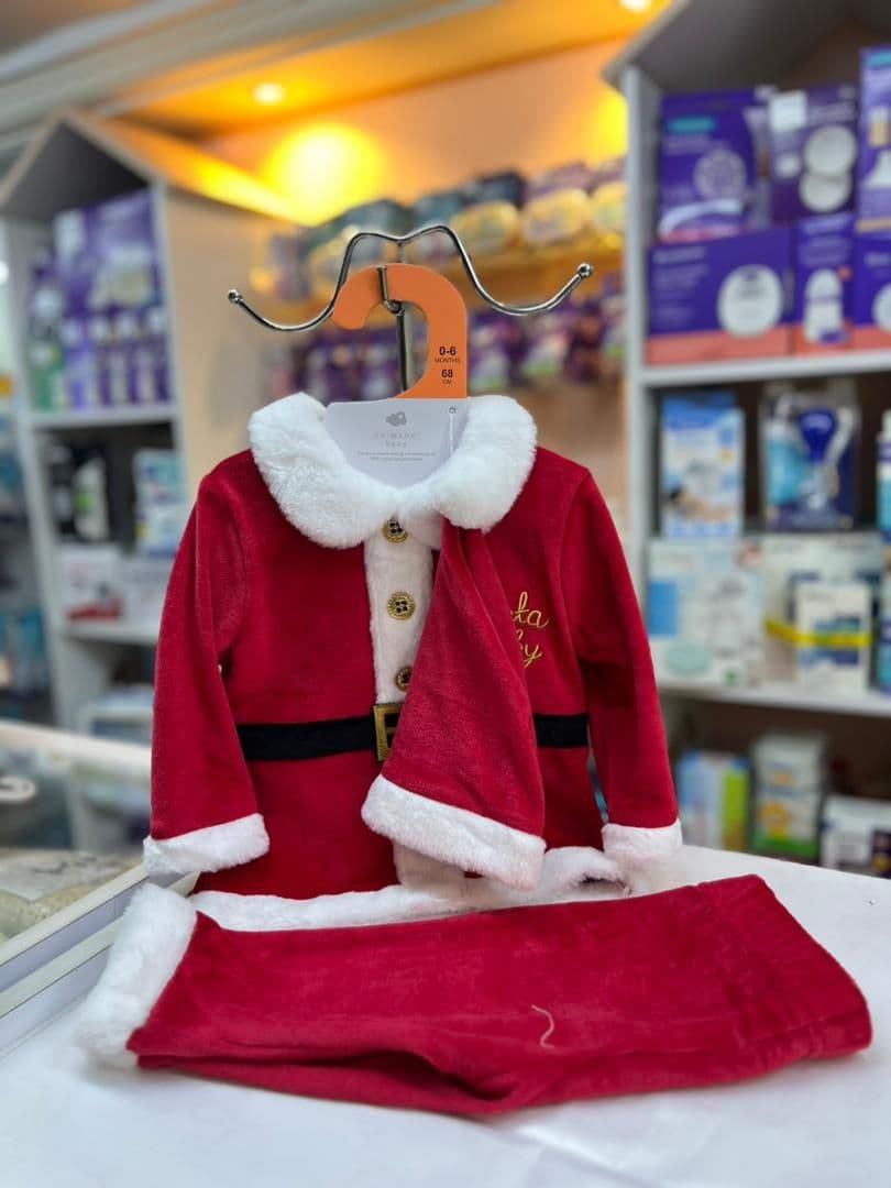 بجامة احمر كريسمس مع طاقية 0-6شهور