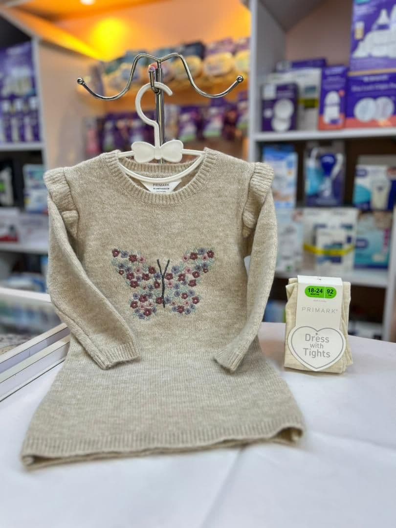 فستان سكري صوف فراشة18-24شهر